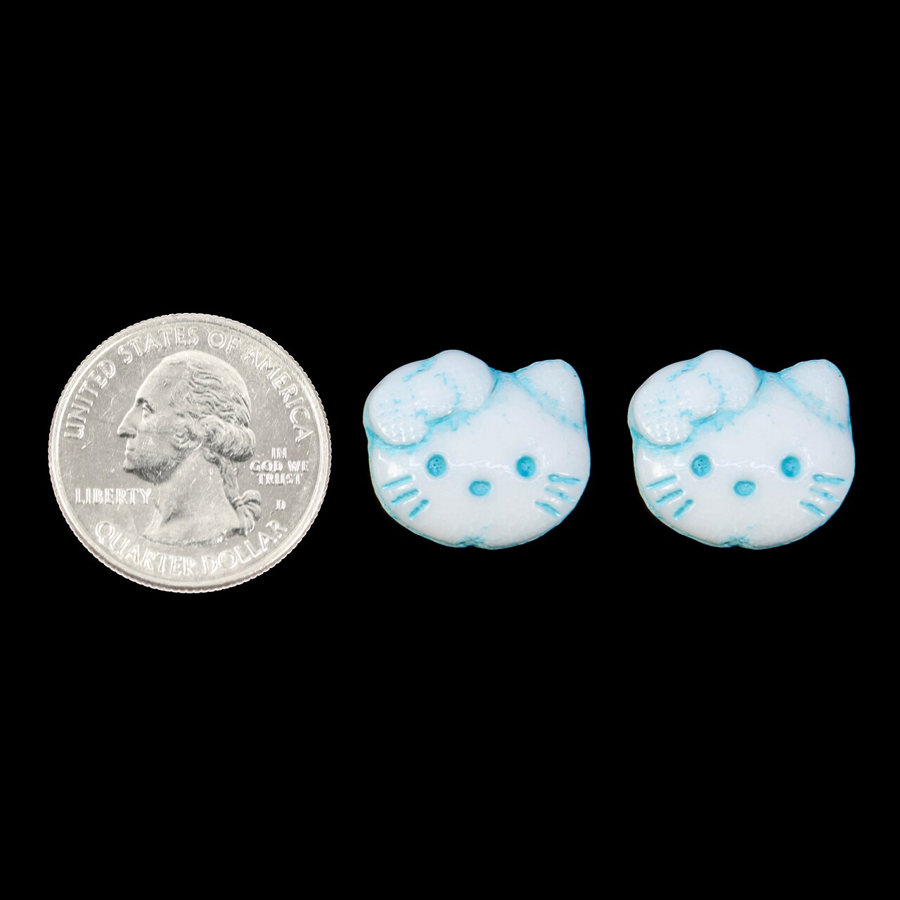 Two 19x18mm White and Blue Hello Kitty Head Beads Set of 2 - XXX - *GB-OD1